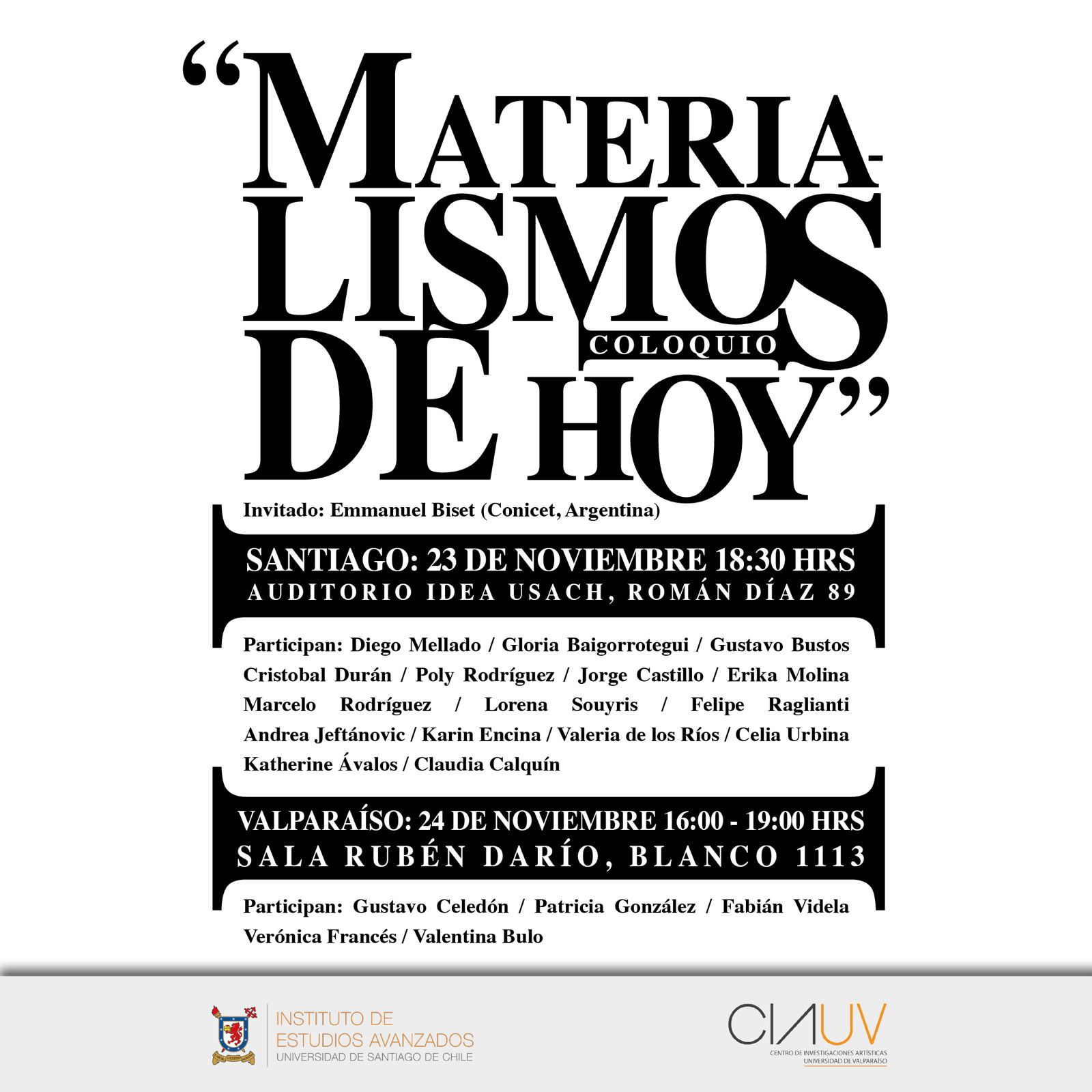 Coloquio: Materialismos de Hoy - 23 nov 18:30 hrs.
